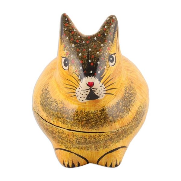 Alternate image for Hand-Painted Papier Mache Rabbit Decorative Box from India Orange Rabbit