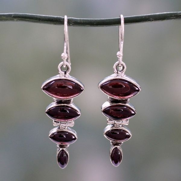 Alternate image for Garnet Cabochon Dangle Earrings Set in Sterling Silver Romantic Quartet