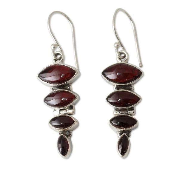 Alternate image for Garnet Cabochon Dangle Earrings Set in Sterling Silver Romantic Quartet