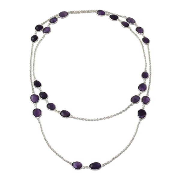 Alternate image for Amethyst Sterling Silver Long Necklace Handmade in India Violet Princess