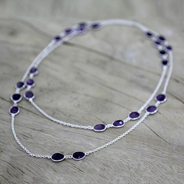 Alternate image for Amethyst Sterling Silver Long Necklace Handmade in India Violet Princess