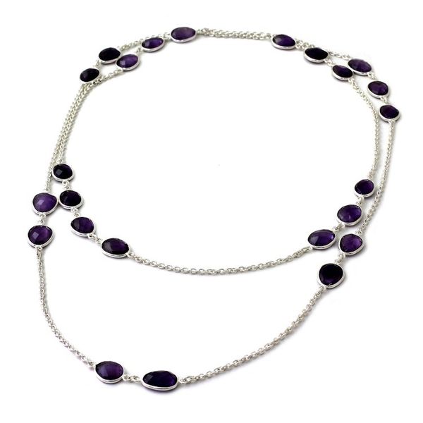 Alternate image for Amethyst Sterling Silver Long Necklace Handmade in India Violet Princess