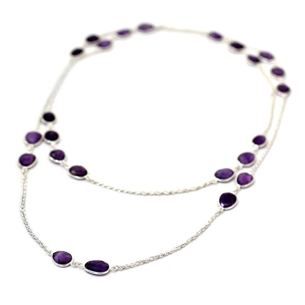 Alternate image for Amethyst Sterling Silver Long Necklace Handmade in India Violet Princess