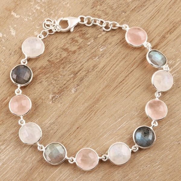 Alternate image for 24-Carat Multi-Gemstone Link Bracelet in Pink from India Soft Round Glitter