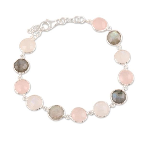 Alternate image for 24-Carat Multi-Gemstone Link Bracelet in Pink from India Soft Round Glitter