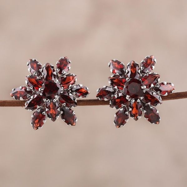 Alternate image for 13.5-Carat Rhodium Plated Garnet Button Earrings Scarlet Burst