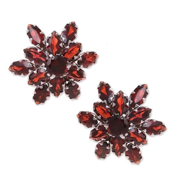 Alternate image for 13.5-Carat Rhodium Plated Garnet Button Earrings Scarlet Burst