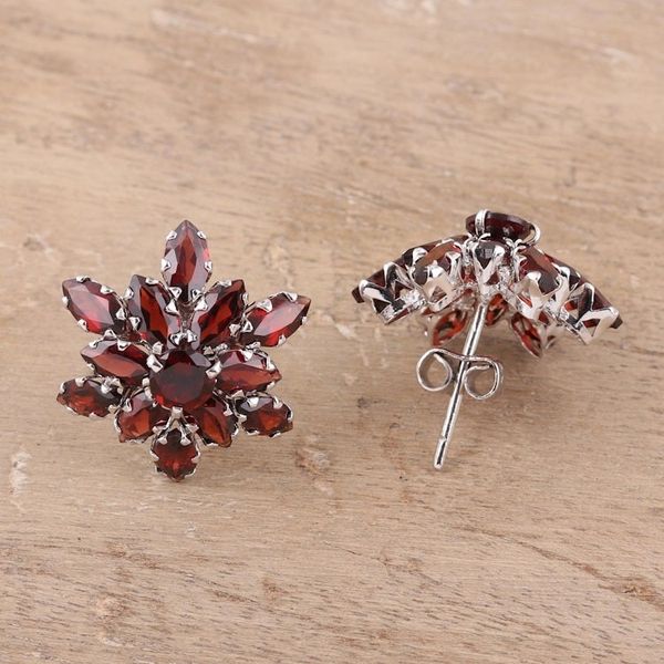 Alternate image for 13.5-Carat Rhodium Plated Garnet Button Earrings Scarlet Burst