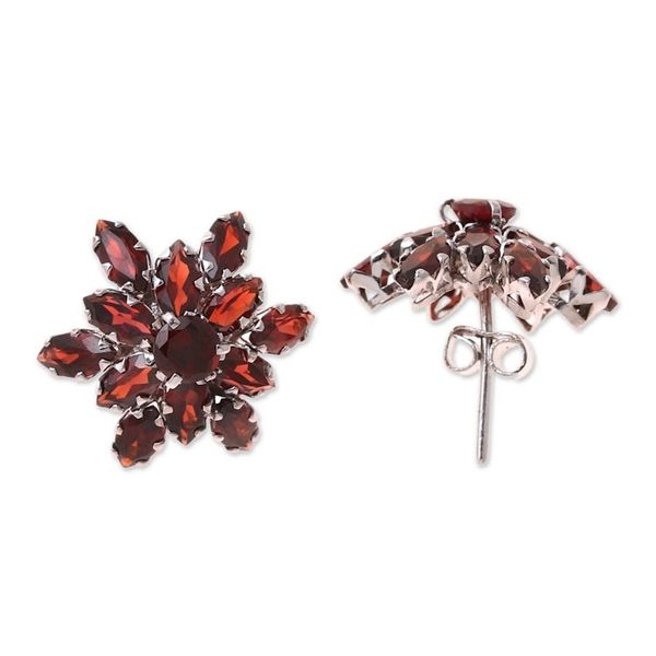 Alternate image for 13.5-Carat Rhodium Plated Garnet Button Earrings Scarlet Burst
