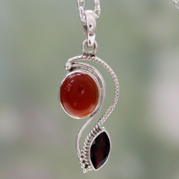 Alternate image for India Modern Handcrafted Carnelian and Garnet Necklace Colorful Curves
