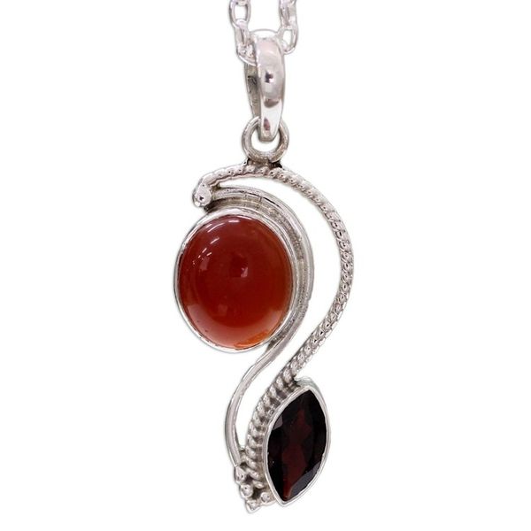Alternate image for India Modern Handcrafted Carnelian and Garnet Necklace Colorful Curves