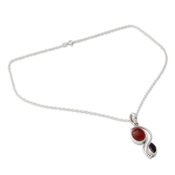 Alternate image for India Modern Handcrafted Carnelian and Garnet Necklace Colorful Curves