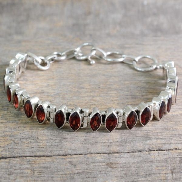 Alternate image for Garnet and Silver Tennis Bracelet Handcrafted in India Red Marquise