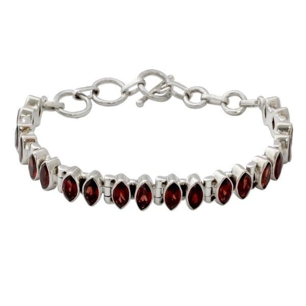 Alternate image for Garnet and Silver Tennis Bracelet Handcrafted in India Red Marquise