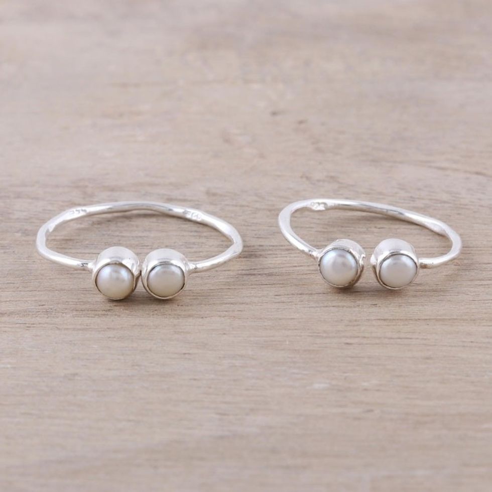Cultured Pearl Toe Rings Crafted in India 'Twin Elegance'