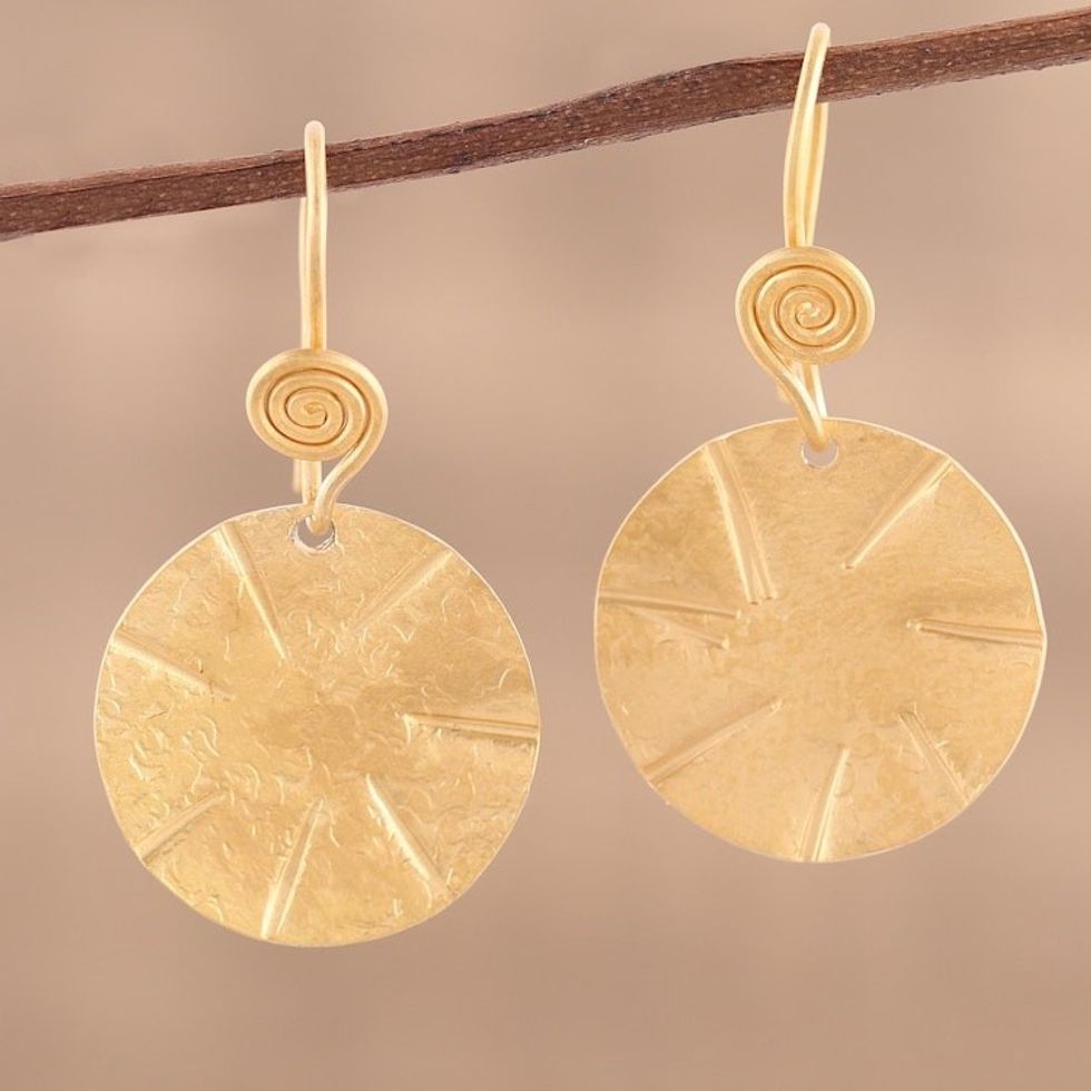 Handmade 22k Gold Plated Sterling Silver Disc Shape Earrings 'Lustrous Discus'