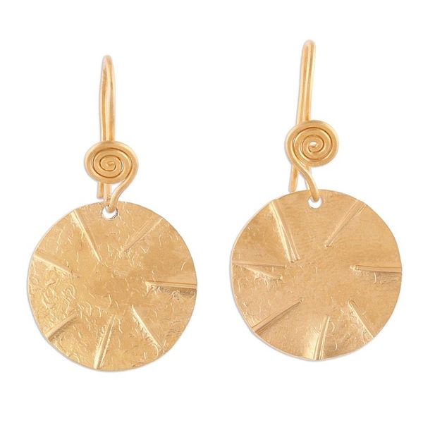 Alternate image for Handmade 22k Gold Plated Sterling Silver Disc Shape Earrings Lustrous Discus
