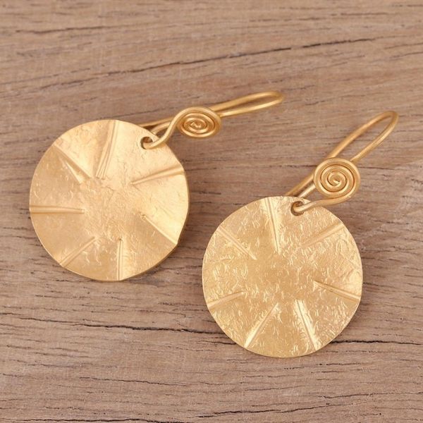 Alternate image for Handmade 22k Gold Plated Sterling Silver Disc Shape Earrings Lustrous Discus