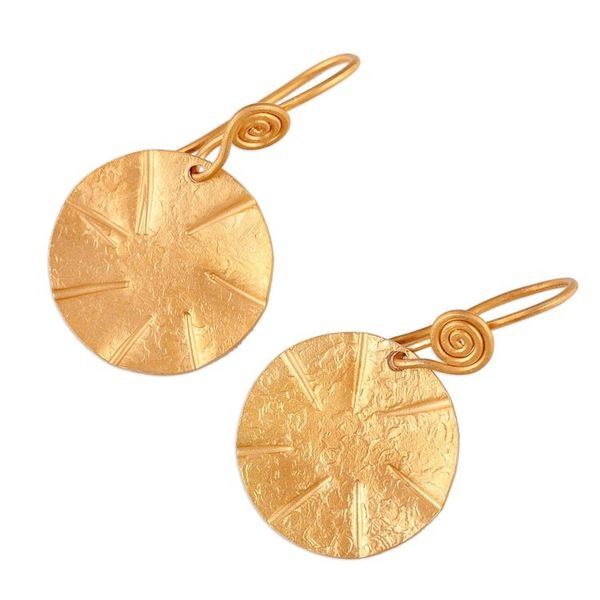 Alternate image for Handmade 22k Gold Plated Sterling Silver Disc Shape Earrings Lustrous Discus