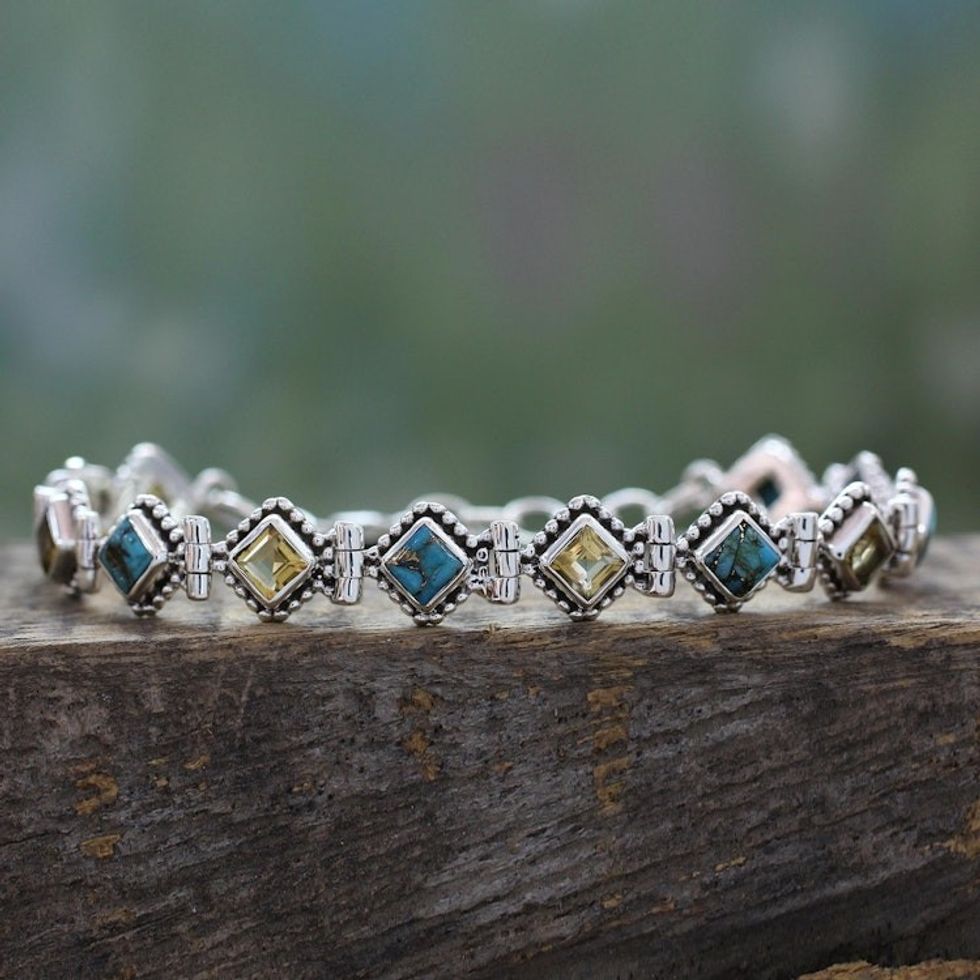 India Sterling Silver Tennis Bracelet with Citrine 'Bollywood Feast'
