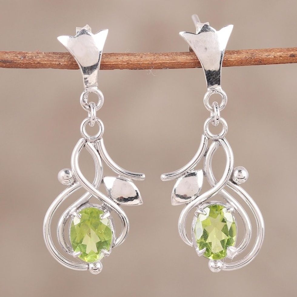 Peridot and Rhodium Plated Sterling Silver Dangle Earrings 'Green Temptations'