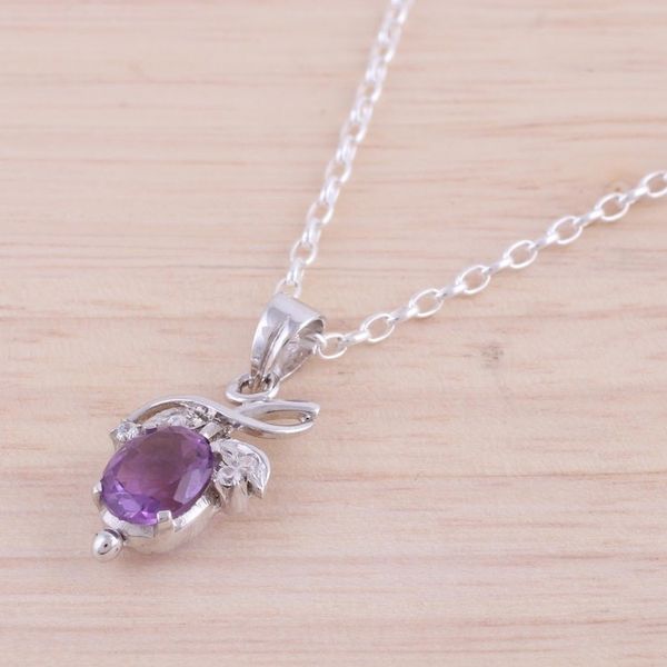 Alternate image for Rhodium Plated Amethyst Fruit Pendant Necklace from India Lilac Fruit