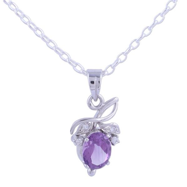 Alternate image for Rhodium Plated Amethyst Fruit Pendant Necklace from India Lilac Fruit