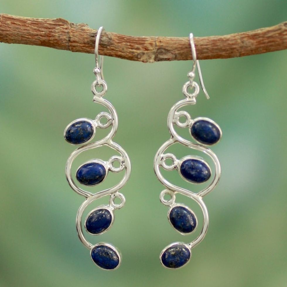 Lapis Lazuli Earrings Artisan Sterling Silver Jewelry 'Lotus Buds'