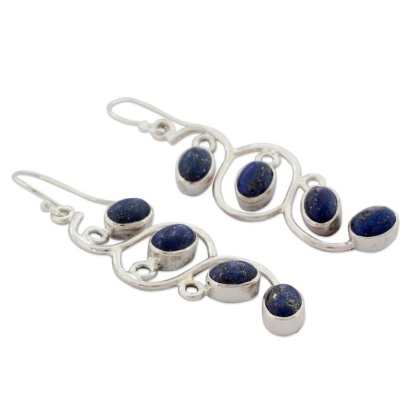 Alternate image for Lapis Lazuli Earrings Artisan Sterling Silver Jewelry Lotus Buds