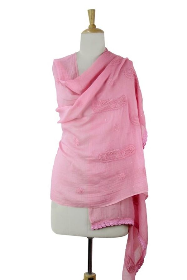 Alternate image for Hand Embroidered Pink Paisley Shawl from Indian Artisan Pink Paisley Dreams