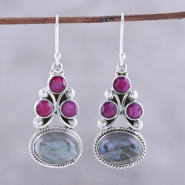 Alternate image for Labradorite and Agate Dangle Earrings from India Evening Glamour