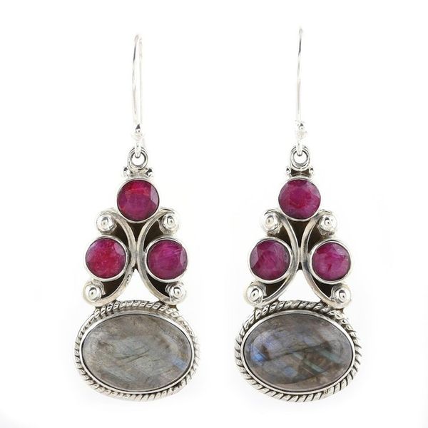 Alternate image for Labradorite and Agate Dangle Earrings from India Evening Glamour