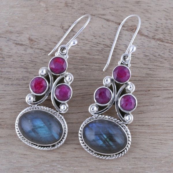 Alternate image for Labradorite and Agate Dangle Earrings from India Evening Glamour
