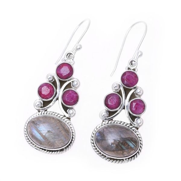 Alternate image for Labradorite and Agate Dangle Earrings from India Evening Glamour