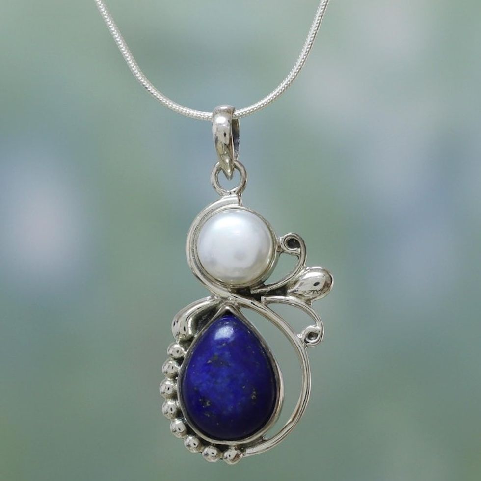Hand Made Women's Sterling Silver Lapis Lazuli and Pearl 'Blue Midnight'