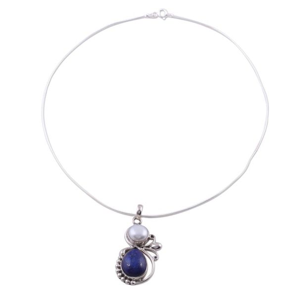 Alternate image for Hand Made Womens Sterling Silver Lapis Lazuli and Pearl Blue Midnight