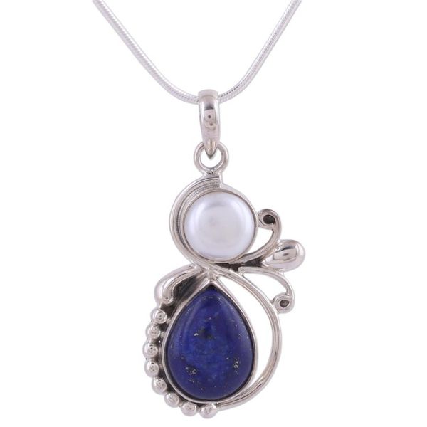 Alternate image for Hand Made Womens Sterling Silver Lapis Lazuli and Pearl Blue Midnight
