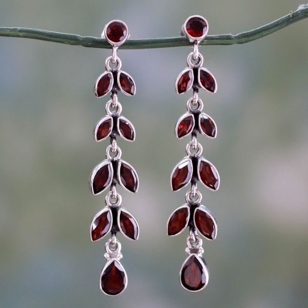 Alternate image for Fair Trade Jewelry Garnet Earrings India Crimson Leaves