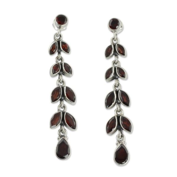 Alternate image for Fair Trade Jewelry Garnet Earrings India Crimson Leaves
