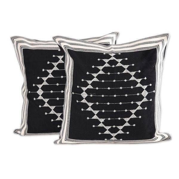 Alternate image for Geometric Cotton Cushion Covers in Black Pair Dark Pattern