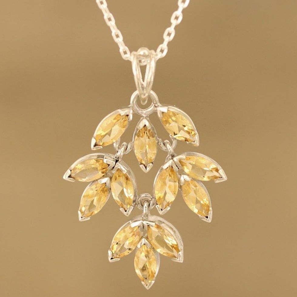 Marquise Citrine Pendant Necklace Crafted in India 'Glittering Autumn'