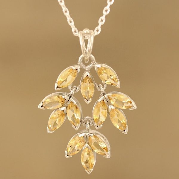 Alternate image for Marquise Citrine Pendant Necklace Crafted in India Glittering Autumn