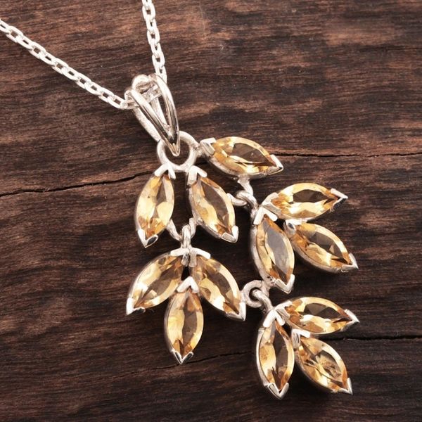 Alternate image for Marquise Citrine Pendant Necklace Crafted in India Glittering Autumn