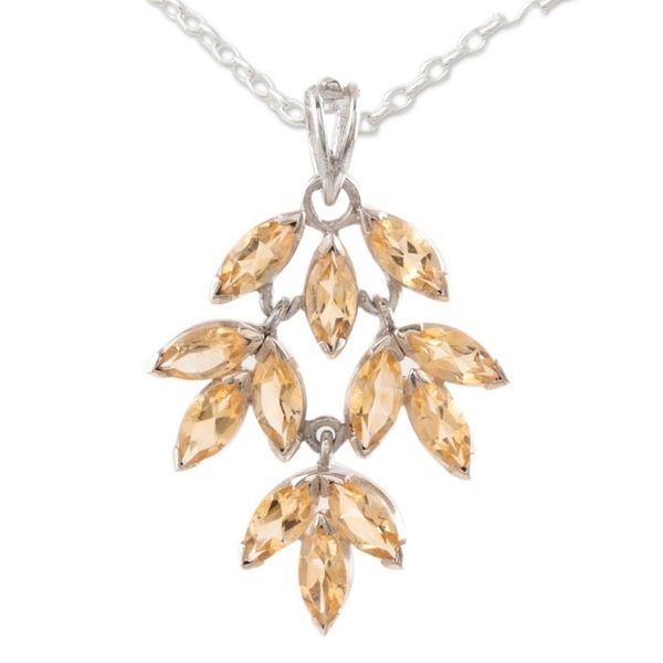 Alternate image for Marquise Citrine Pendant Necklace Crafted in India Glittering Autumn