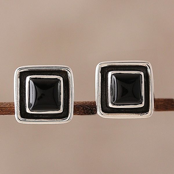 Alternate image for Square Onyx Stud Earrings from India Midnight Frame
