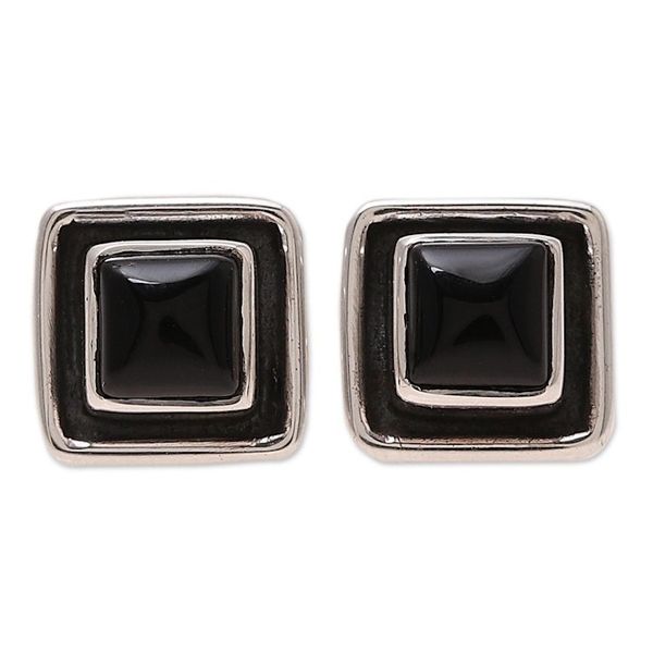 Alternate image for Square Onyx Stud Earrings from India Midnight Frame