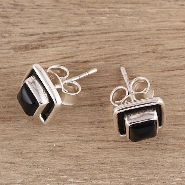Alternate image for Square Onyx Stud Earrings from India Midnight Frame