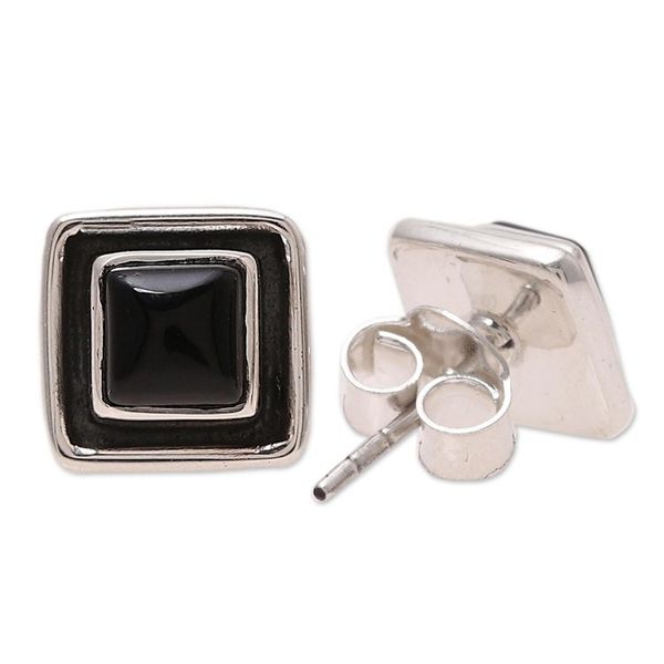 Alternate image for Square Onyx Stud Earrings from India Midnight Frame