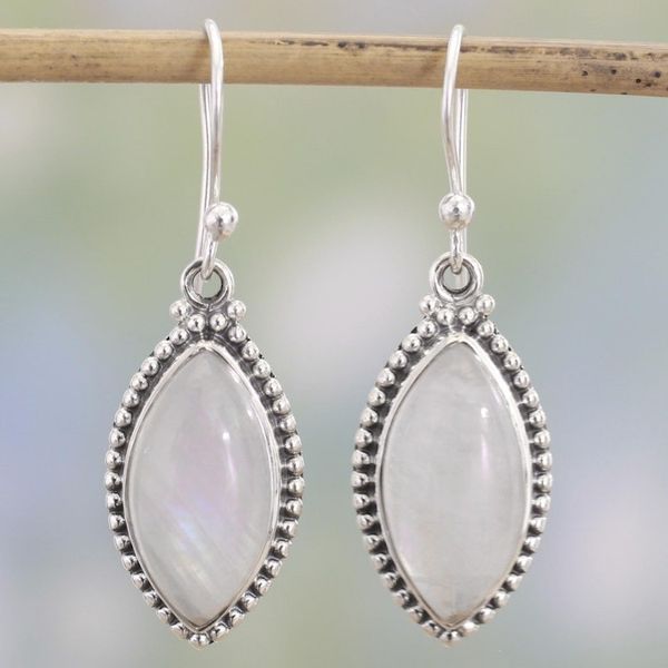 Alternate image for Indian Rainbow Moonstone and Sterling Silver Dangle Earrings Rainbow Windows