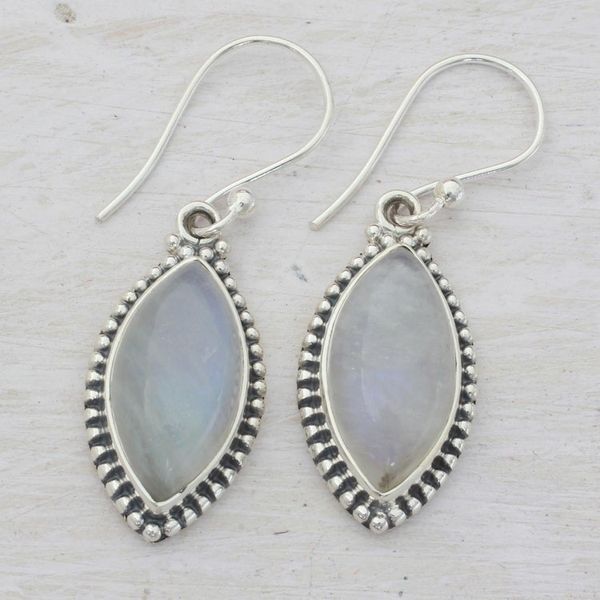 Alternate image for Indian Rainbow Moonstone and Sterling Silver Dangle Earrings Rainbow Windows